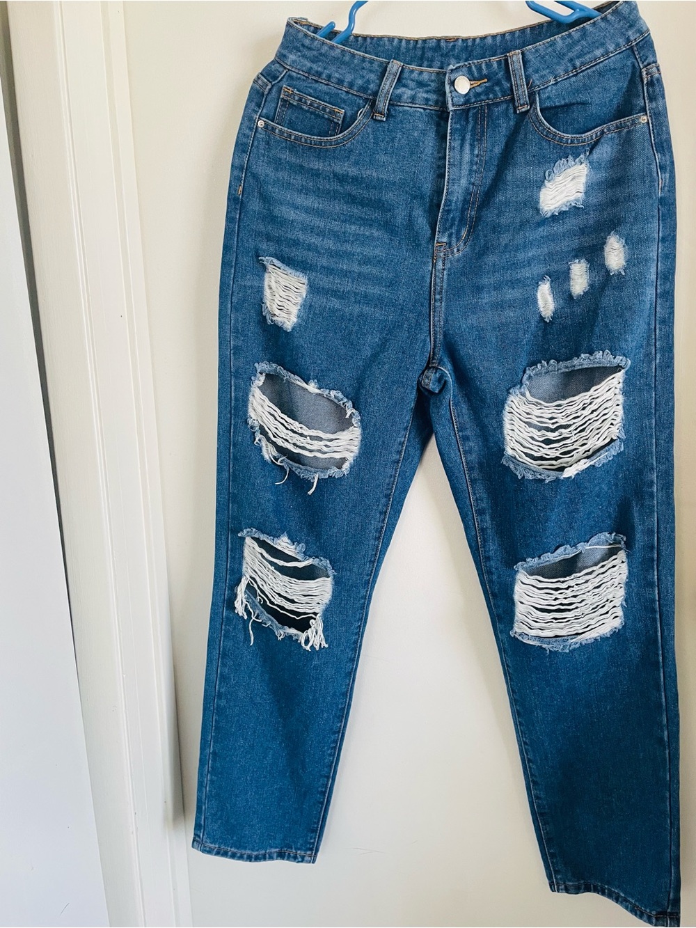 SHEIN Blue High Rise Distressed Ripped Jeans